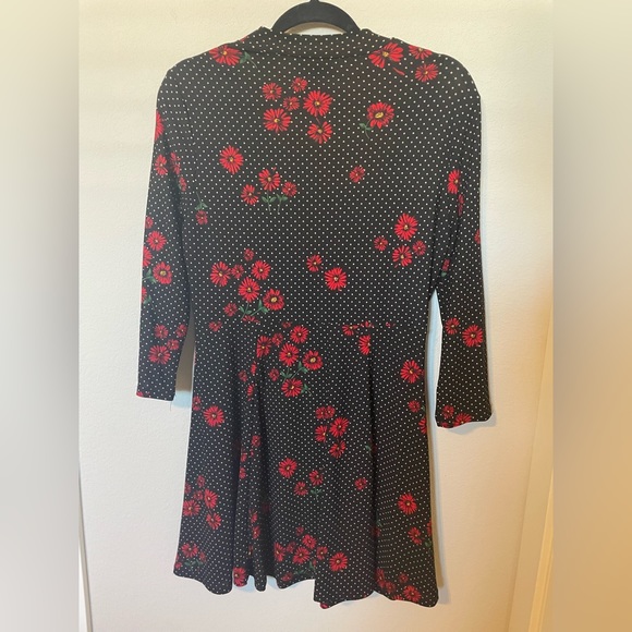 Women’s Mock Turtleneck Black & Red Floral Dress Large - Picture 4 of 8